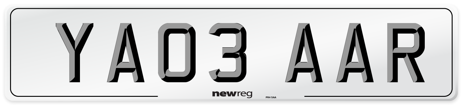YA03 AAR Number Plate from New Reg